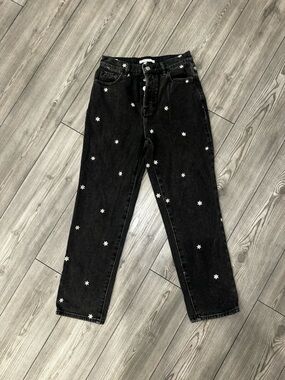 PacSun Black Jeans with White Daisy Embroidery